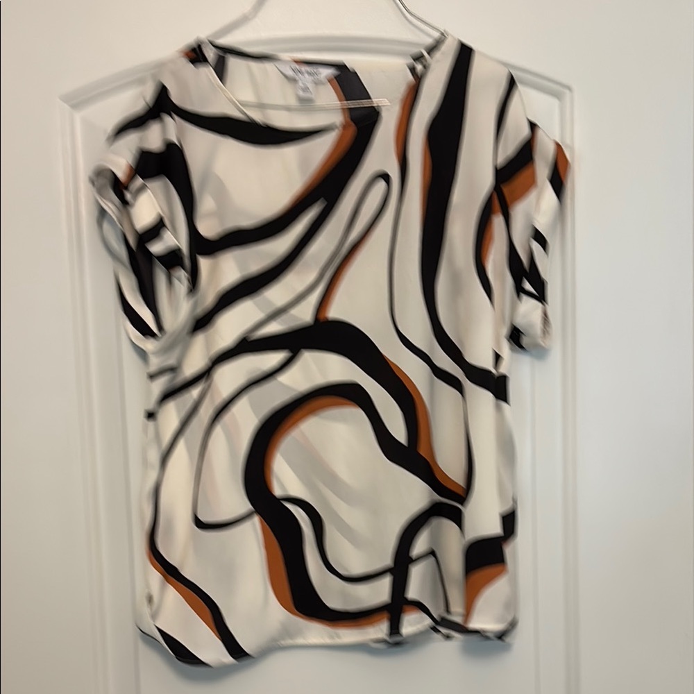 Nine West Graphic Black and Brown Relaxed Blouse